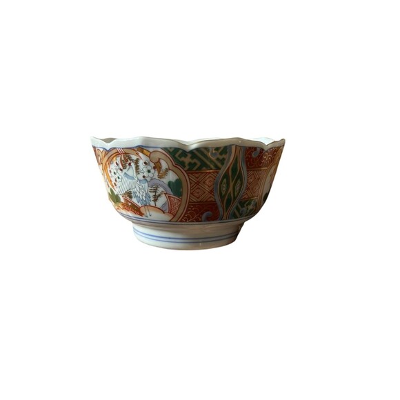 Andrea By Sadek Porcelain Bowl Scalloped Rim Floral Geisha Imari Style Made In J - Picture 1 of 12
